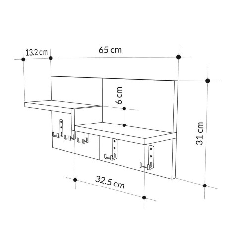 Appendiabiti a muro Harmon con mensole e 5 ganci colore