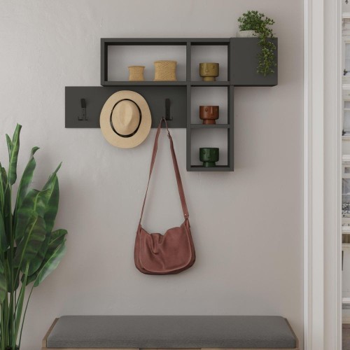 Appendiabiti da parete antracite con 3 ganci appendiabiti e