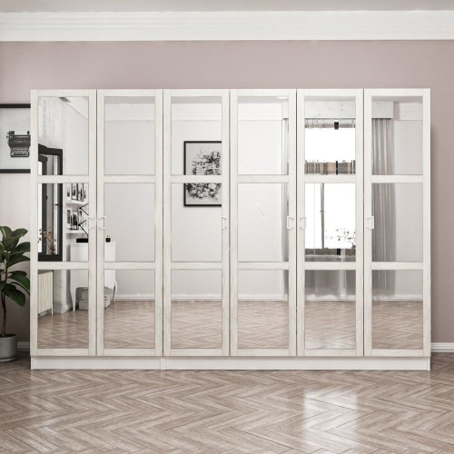 Armadio Kale colore bianco con 6 ante battenti a specchio