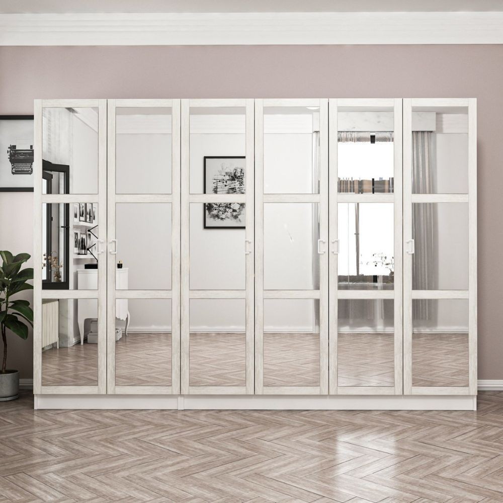 Armadio Kale colore bianco con 6 ante battenti a specchio