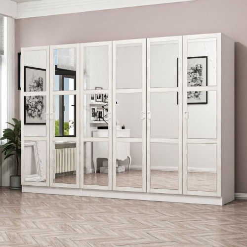 Armadio Kale colore bianco con 6 ante battenti a specchio