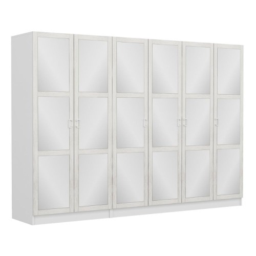 Armadio Kale colore bianco con 6 ante battenti a specchio