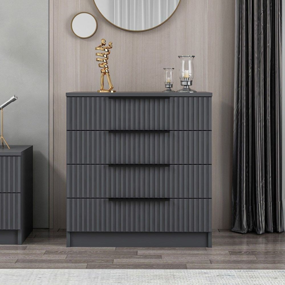 Cassettiera Kale 4 cassetti a filo effetto cannettato