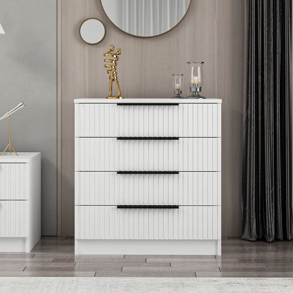 Cassettiera Kale 4 cassetti effetto cannettato bianco con