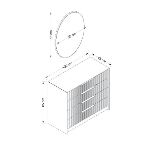 Cassettiera Kale 4 cassetti effetto cannettato colore
