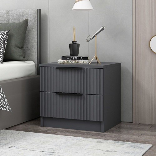 Comodino Kale con 2 cassetti a filo effetto cannettato