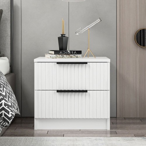 Comodino Kale con 2 cassetti a filo effetto cannettato