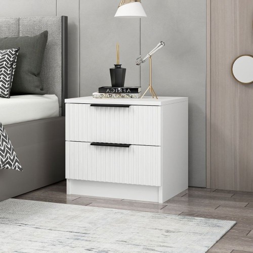 Comodino Kale con 2 cassetti a filo effetto cannettato