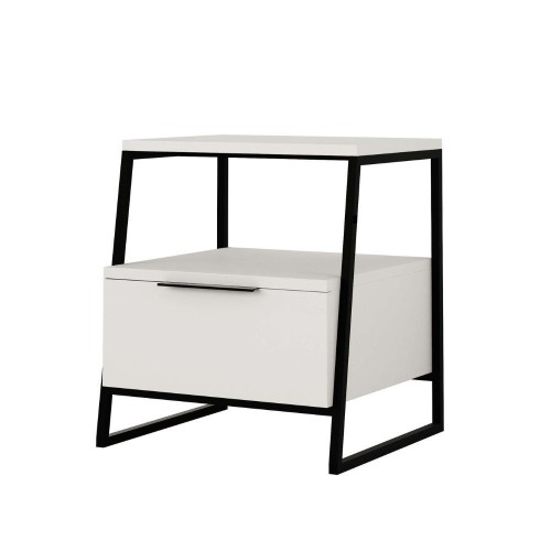 Comodino Pal con struttura bianca e gambe in metallo nero