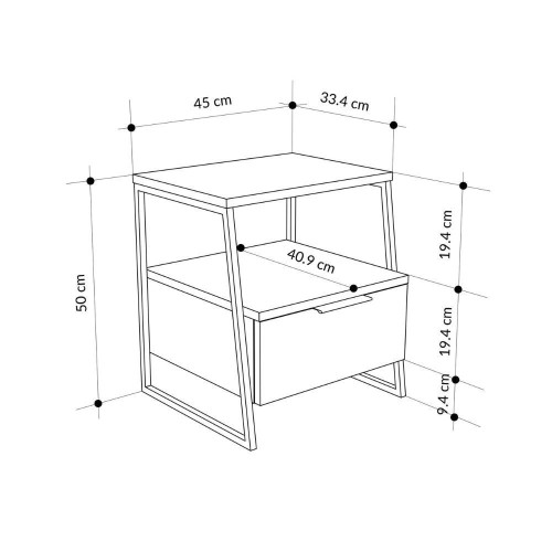 Comodino Pal con struttura bianca e gambe in metallo nero