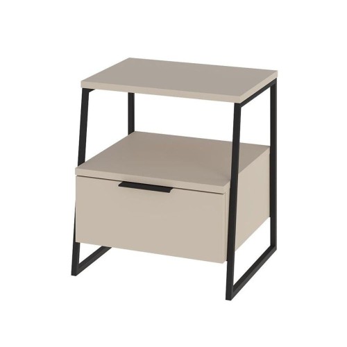 Comodino Pal con struttura cashmere e gambe in metallo nero