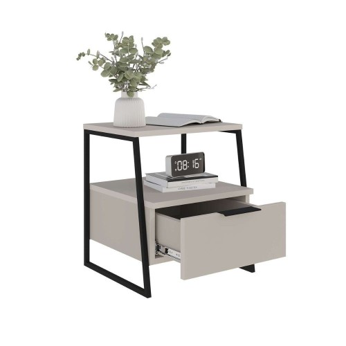 Comodino Pal con struttura cashmere e gambe in metallo nero