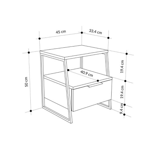 Comodino Pal con struttura cashmere e gambe in metallo nero
