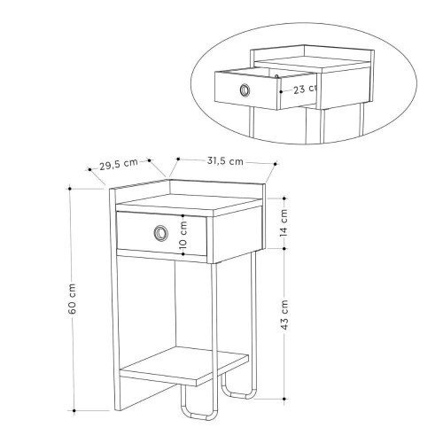Comodino Sirius con cassetto colore tortora e gamba in