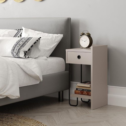 Comodino Sirius con cassetto tortora e gamba in metallo