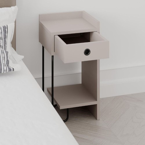 Comodino Sirius con cassetto tortora e gamba in metallo