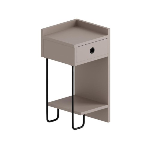 Comodino Sirius con cassetto tortora e gamba in metallo