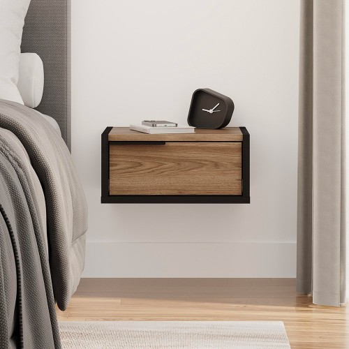 Comodino sospeso Eco in colore nero e rovere oud EFFEZETA