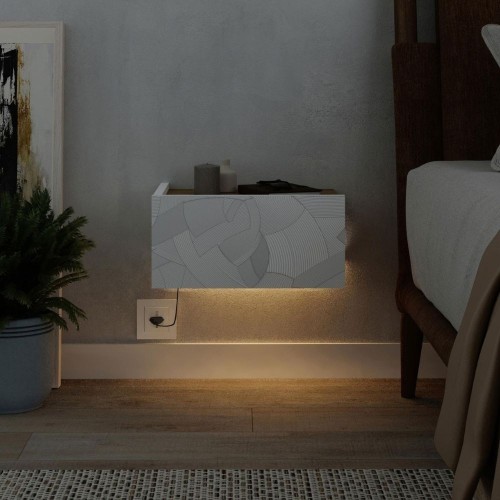 Comodino sospeso Onda colore bianco e cashmere con luci