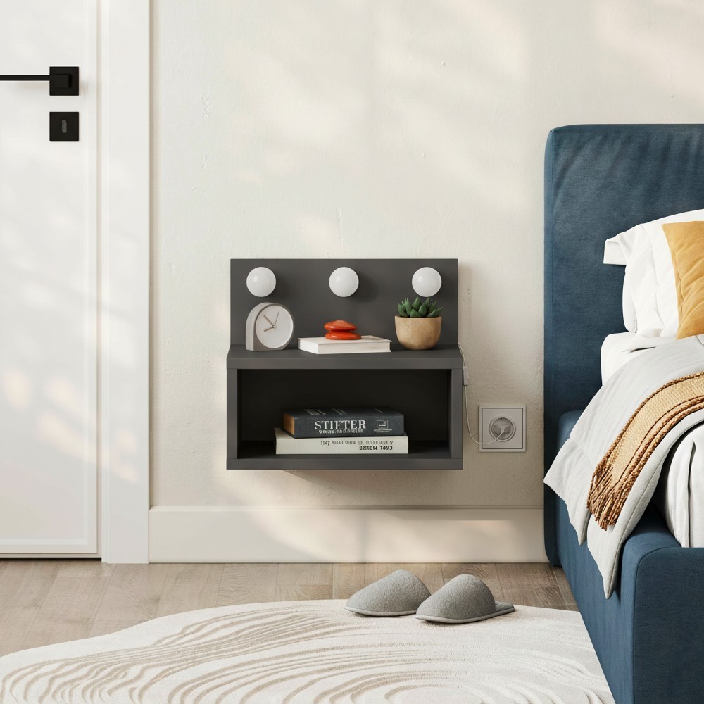 Comodino sospeso Treo con luci integrate colore antracite