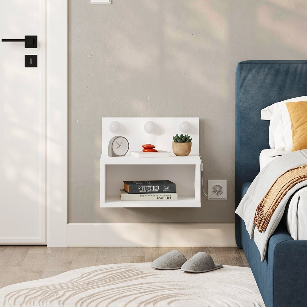 Comodino sospeso Treo con luci integrate colore bianco