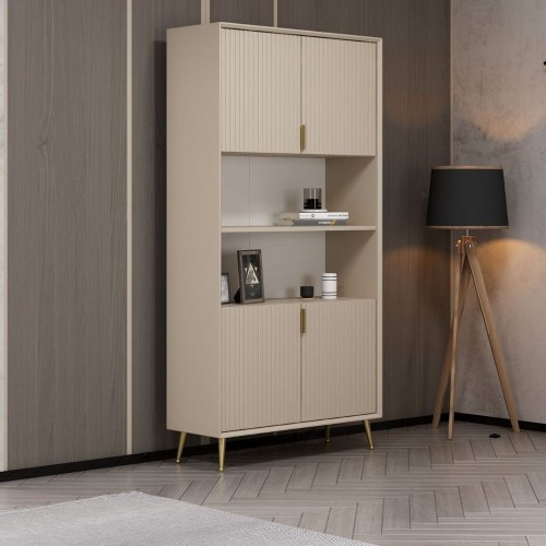 Credenza alta Kale con 4 ante effetto cannettato e 2