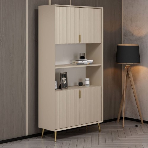 Credenza alta Kale con 4 ante effetto cannettato e 2