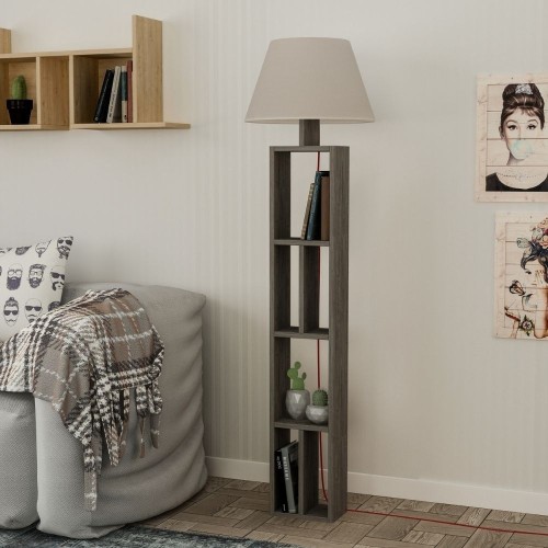 Lampada da terra Giorno in legno con libreria dark coffee e