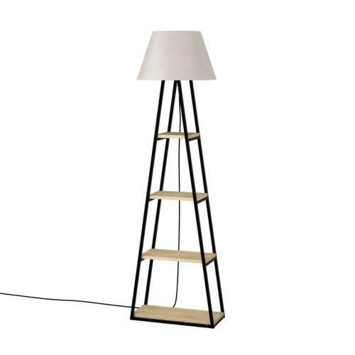 Lampada da terra Pal con mensole rovere e parlume beige