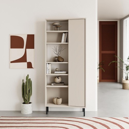 Libreria Frem con anta e 6 nicchie a giorno colore cashmere