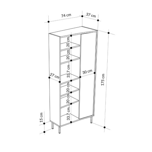 Libreria Frem con anta e 6 nicchie a giorno colore cashmere