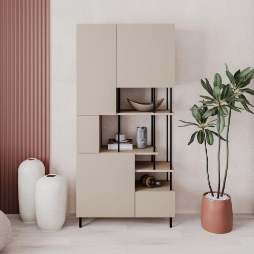 Libreria Key con 5 ante e ripiani a vista colore cashmere