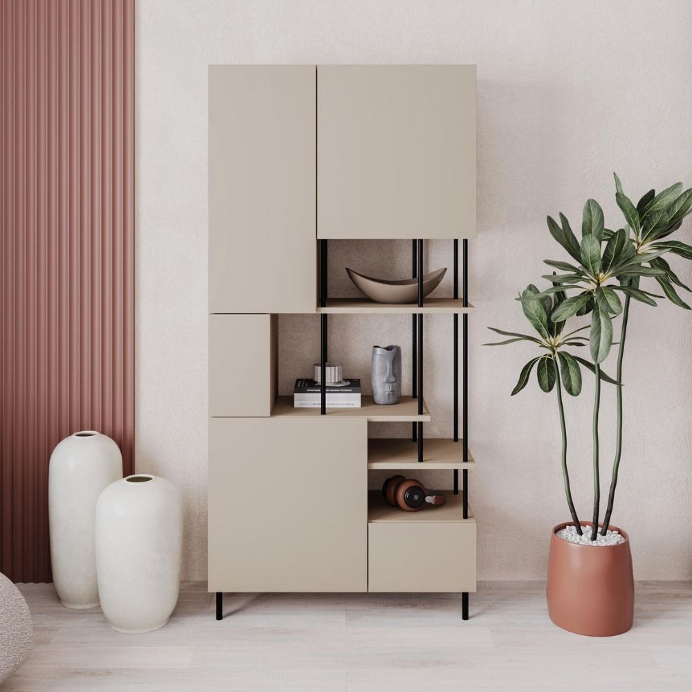 Libreria Key con 5 ante e ripiani a vista colore cashmere