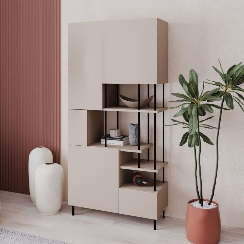 Libreria Key con 5 ante e ripiani a vista colore cashmere