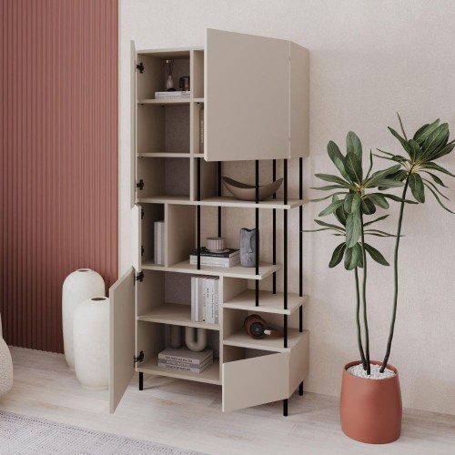 Libreria Key con 5 ante e ripiani a vista colore cashmere