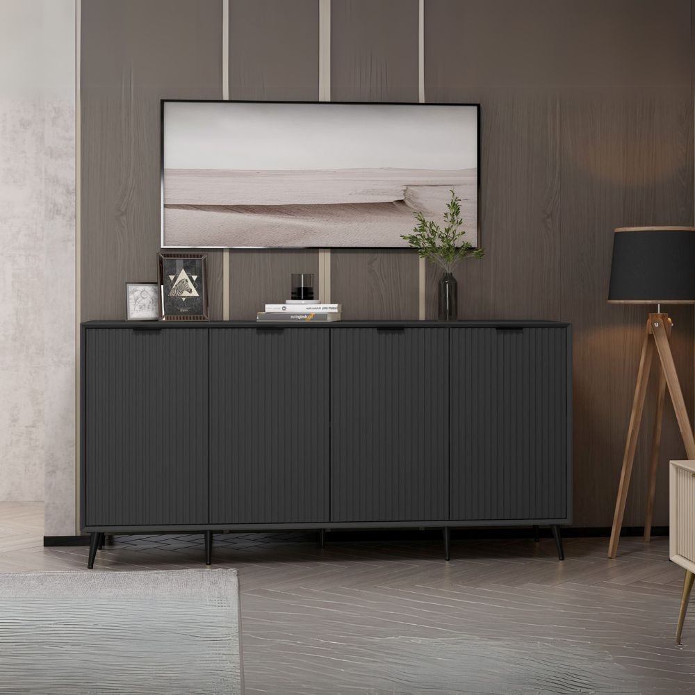 Madia Kale 4 ante a filo effetto cannettato nero con