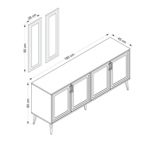Madia Prime 4 ante colore cashmere con maniglie e piedi
