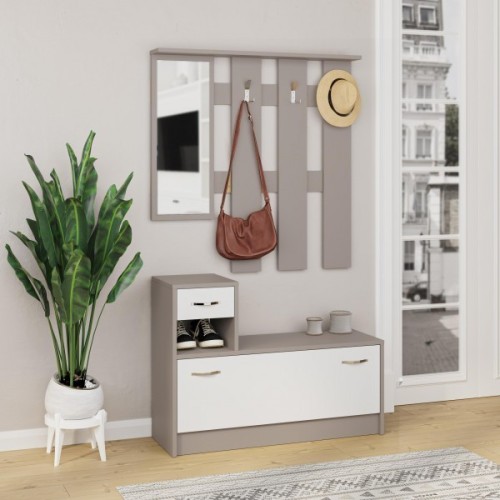 Mobile ingresso Rudolf con specchio colore tortora e bianco