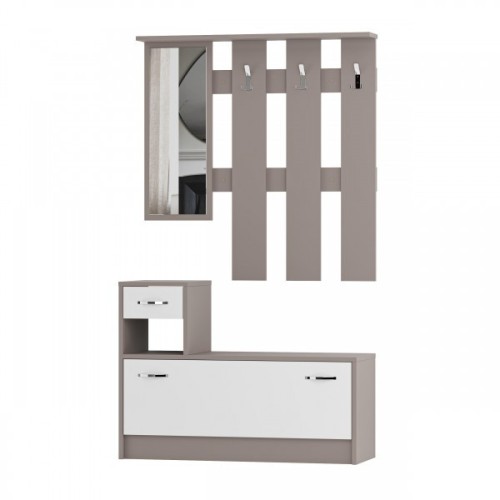 Mobile ingresso Rudolf con specchio colore tortora e bianco