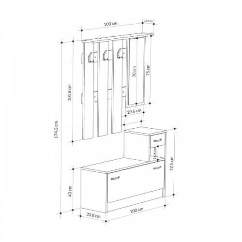 Mobile ingresso Rudolf con specchio colore tortora e bianco