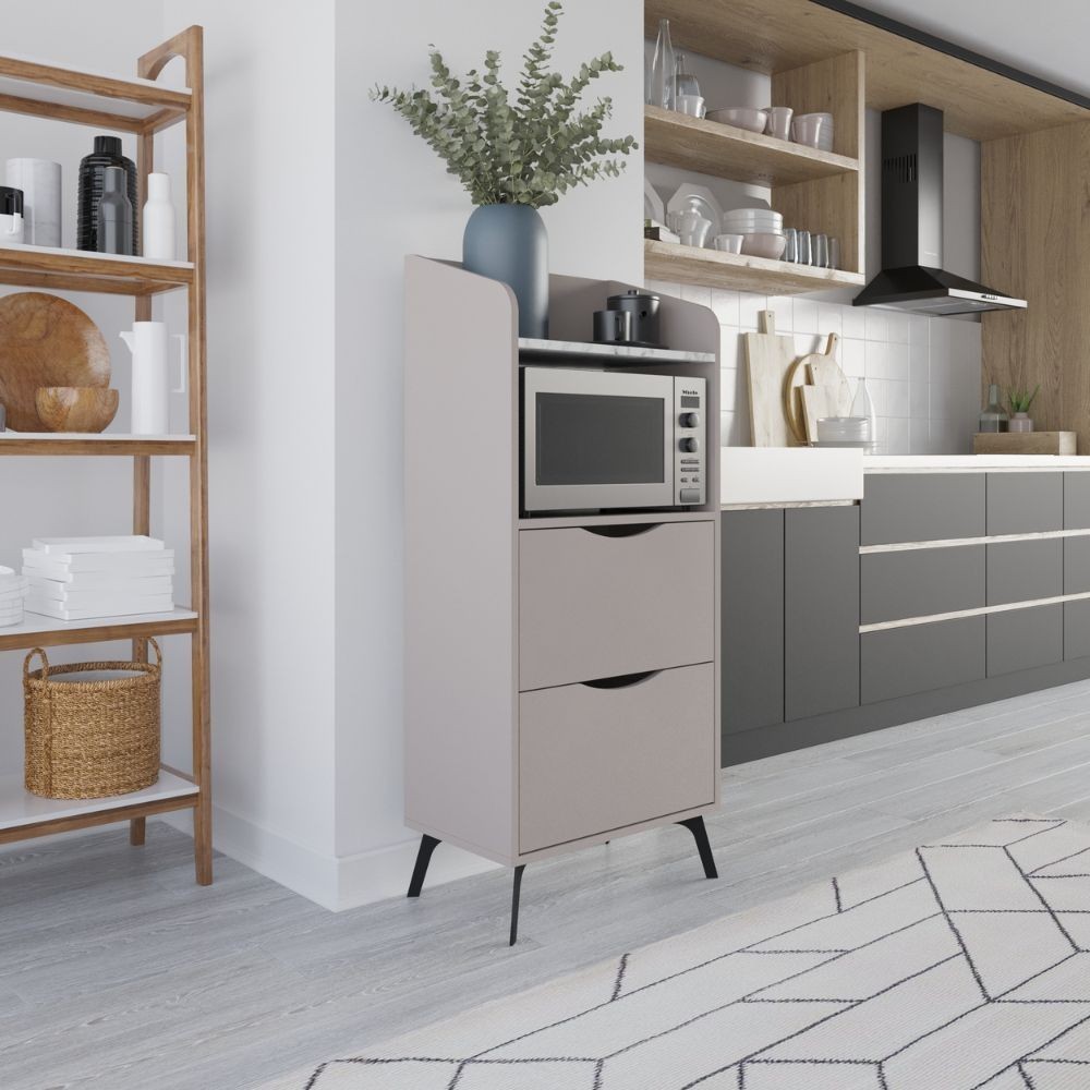 Mobile multiuso Gorki con cassetti tortora e ripiano