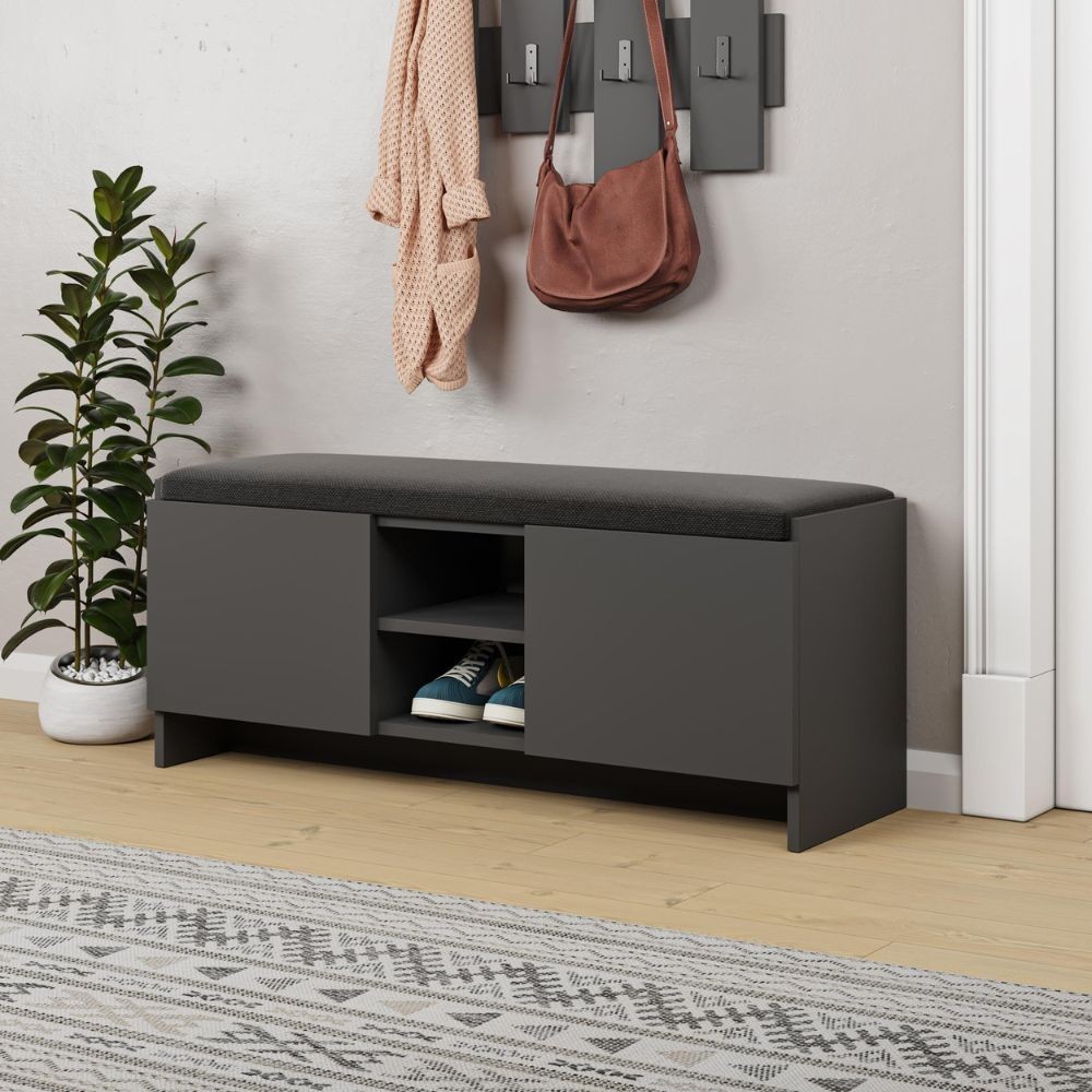 Panca scarpiera con cuscino Zulla antracite con 2 ante e