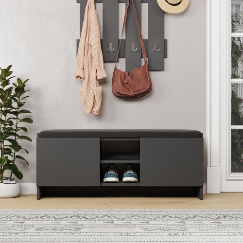 Panca scarpiera con cuscino Zulla antracite con 2 ante e