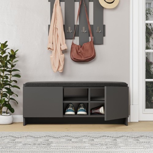 Panca scarpiera con cuscino Zulla antracite con 2 ante e