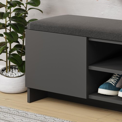 Panca scarpiera con cuscino Zulla antracite con 2 ante e