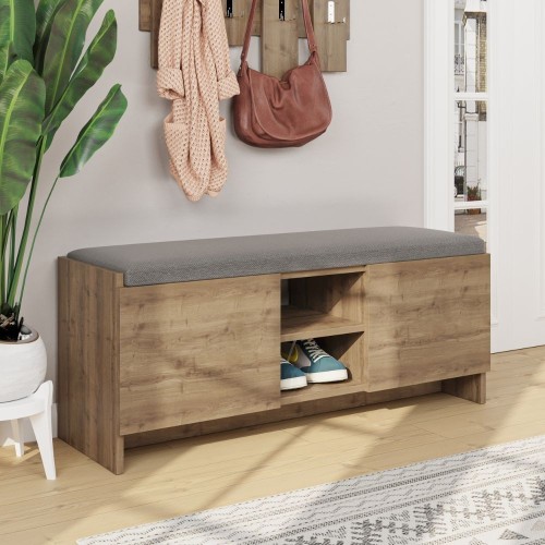 Panca scarpiera Zulla noce con ante e cuscino EFFEZETA