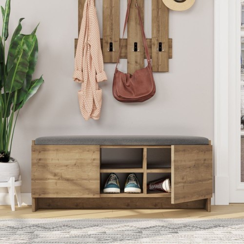 Panca scarpiera Zulla noce con ante e cuscino EFFEZETA