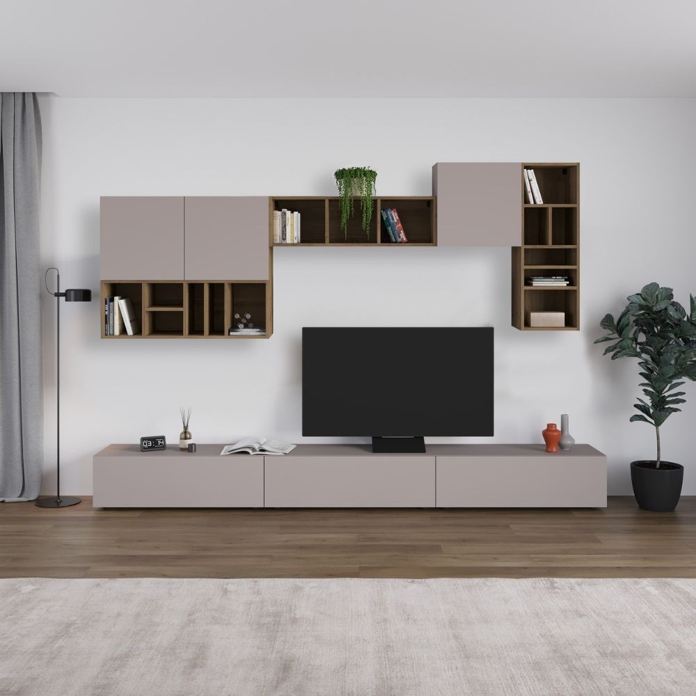 Parete attrezzata Big colore tortora e hitit noce H