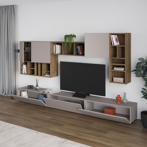 Parete attrezzata Big colore tortora e hitit noce H