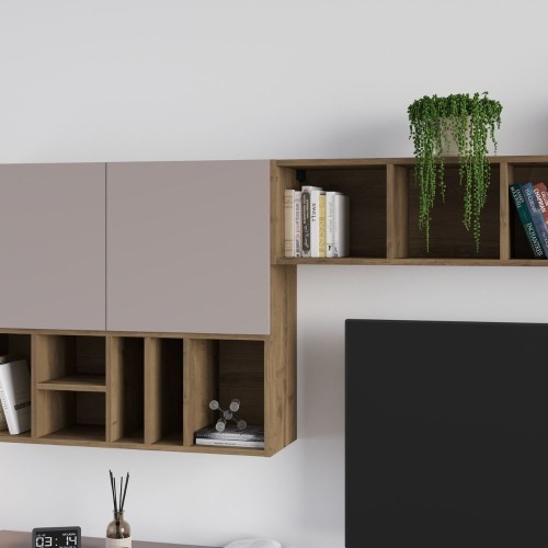 Parete attrezzata Big colore tortora e hitit noce H